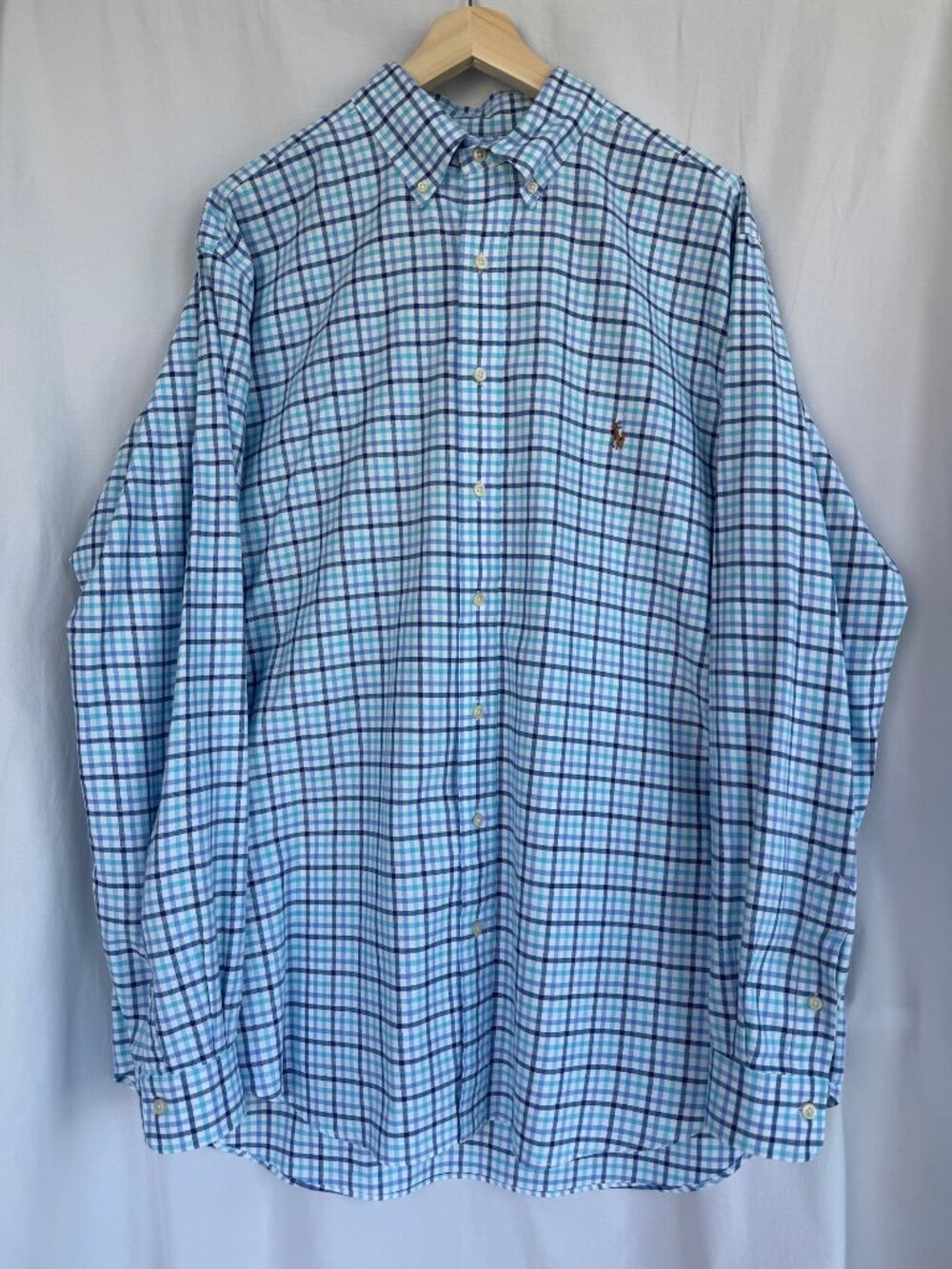 Ralph Lauren Men’s XLT Blue Aqua Plaid Cotton Button Down Shirt